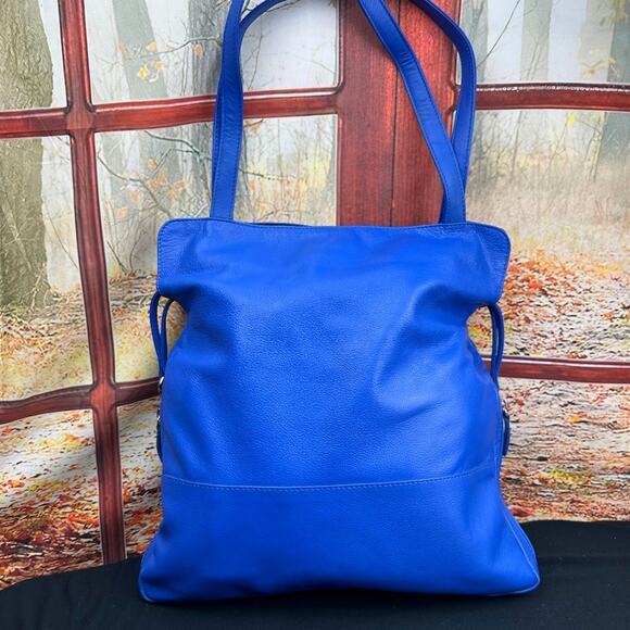 New York Cobalt Blue Leather Concealed Carry Tote w/ Nylon/Leather Clutch - Picture 1 of 13